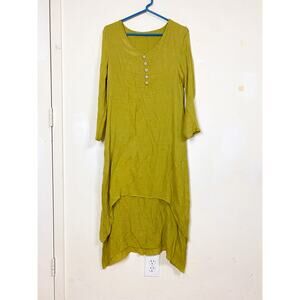 Vintage Chartreuse Green Two Layer Maxi Dress Women M Boho Indie Flowy Lagenlook